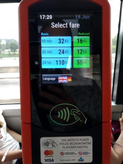 Contactless ticket machine in Prague inside tram